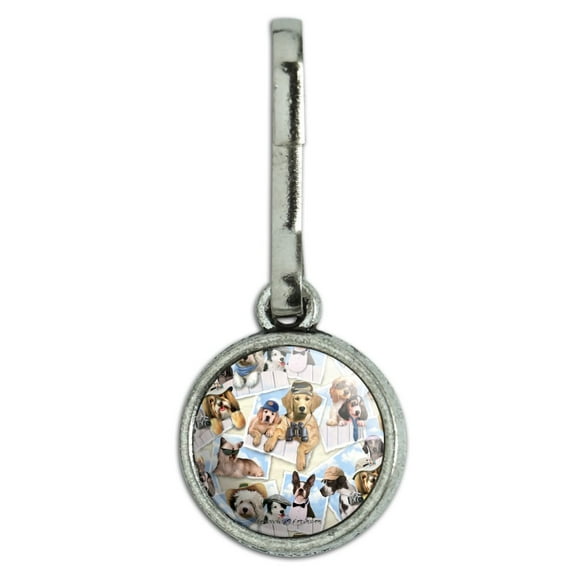 Cool Dogs on Framed on Fence Pattern Antiqued Charm Clothes Purse Suitcase Backpack Zipper Pull Aid