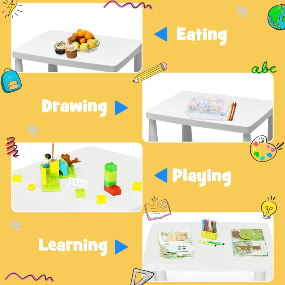 Topcobe 3 Pieces Toddler Multi Activity Play Dining Study Kids Table and Chair Set, Toddler Chair and Table Set-White