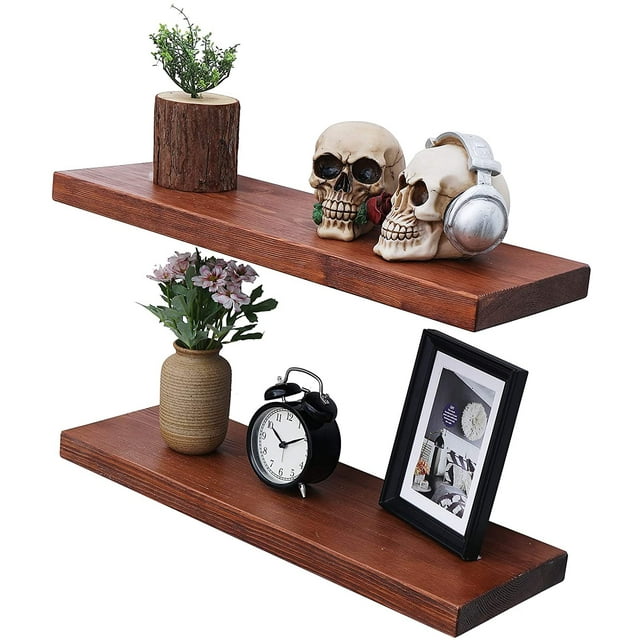 WELLAND Allen Rustic Pine Wood Floating Shelves Wall Mounted Shelf, Set