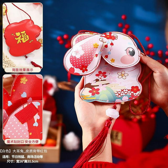 kurtrusly New Year's Red Envelope Bag, Children's Cartoon, Personalized and Creative Big Ear Rabbit Red Envelope