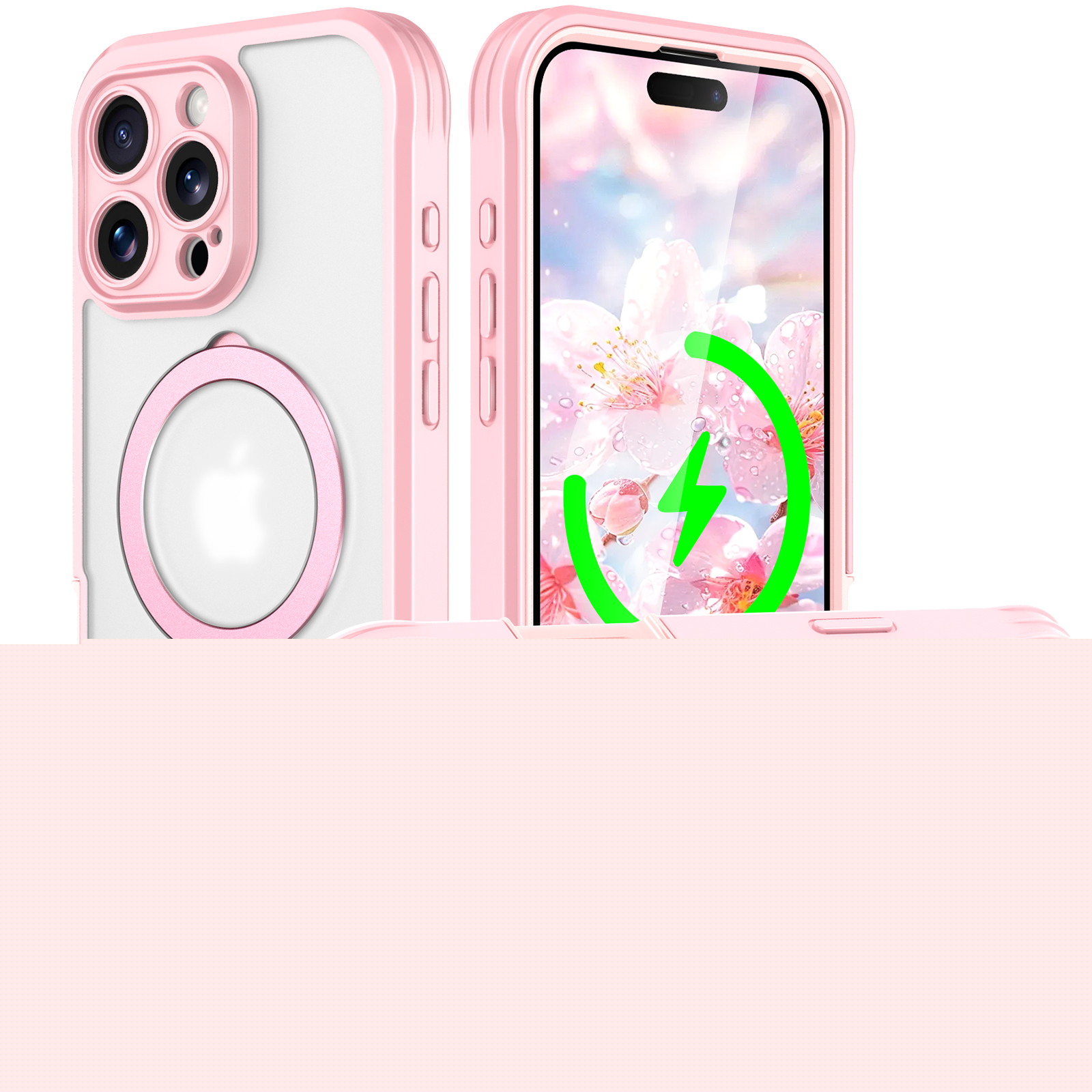 Pink, variant on Magnetic Stand for iPhone 16 Pro Case [Fit for Magsafe] [Built-in 9H Tempered Glass Screen Protector] Full-Body Shockproof Military-Grade Protective Case, for iPhone 16 Pro, Clear