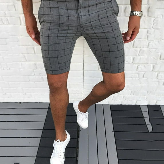 XIAOFFENN Compression Shorts Men Shorts For Men Men Dress Pants Casual Plaid Flat-Front Skinny Business Pencil Shorts Pocket Casual Loose Sportwear Cargo Short Golf Shorts Men Dark Gray Clearance
