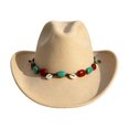 thumbnail image 3 of Cowboy Hat Women Wide Brim Western Fedora Jazz Lightweight Fabric Curved Brim Autumn Winter Party Outdoor Headwear, 3 of 5