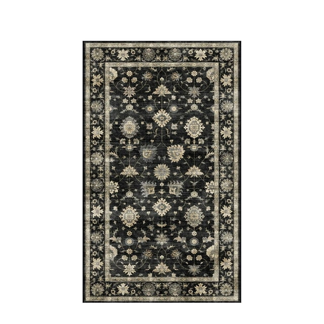 Washable Area Rug Small Entryway Rug Non Slip Black Traditional Kitchen Rugs Pile Entry Carpet Throw Rugs for Living Room Bedroom Bathroom Entrance