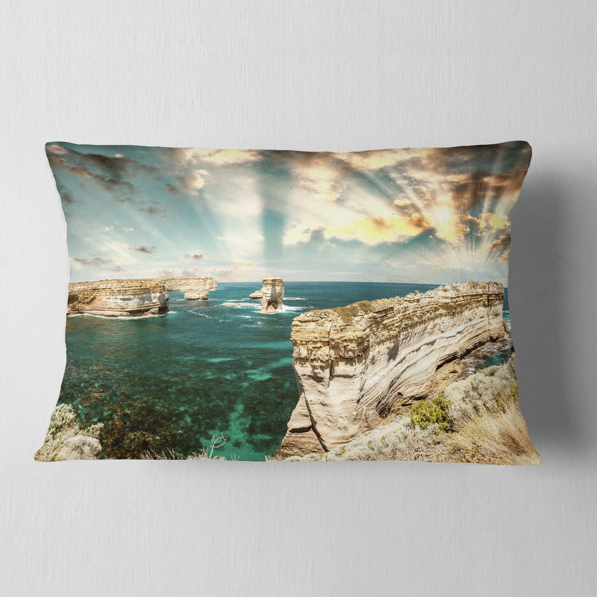 Designart 12" x 20" Blue Polyester Throw Pillow