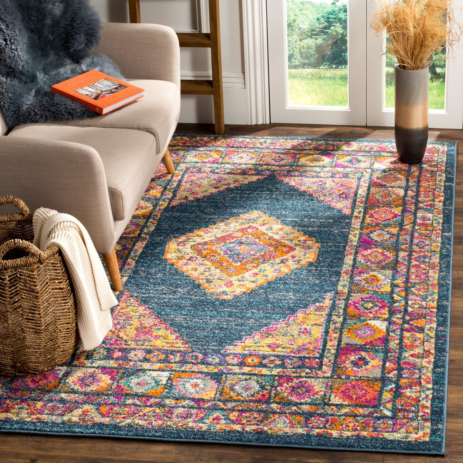SAFAVIEH Madison Emmet Traditional Area Rug, Blue/Fuchsia, 8' x 10'