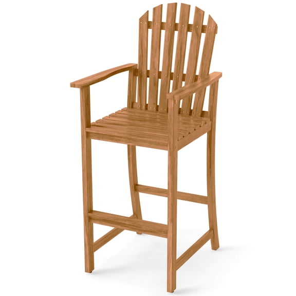Costway Tall Adirondack Chair Outdoor Bar Stools with Back, Armrests and Footrest for Balcony, Porch, Deck Natural