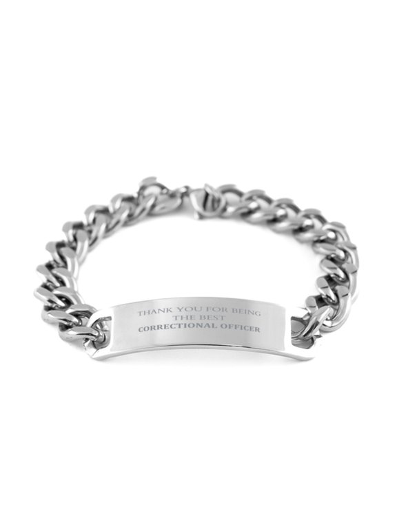 Stainless Steel Cuban Chain Bracelet for Correctional Officers - Thank You for Being the Best - Ideal Gift for Christmas, Birthday, and Graduation