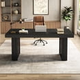 thumbnail image 3 of Finmind 63" Wood Grain Executive Desk, Large Office Computer Desk with Durable Legs, Thickened Desktop, Ideal for Workstation, Study or Conference Table, Black, 3 of 7