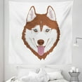 thumbnail image 1 of Husky Tapestry, Animal Illustration of Canine Design Warm Brown Dog Cartoonish Look Puppy, Fabric Wall Hanging Decor for Bedroom Living Room Dorm, 5 Sizes, Umber and Grey Pink, by Ambesonne, 1 of 1