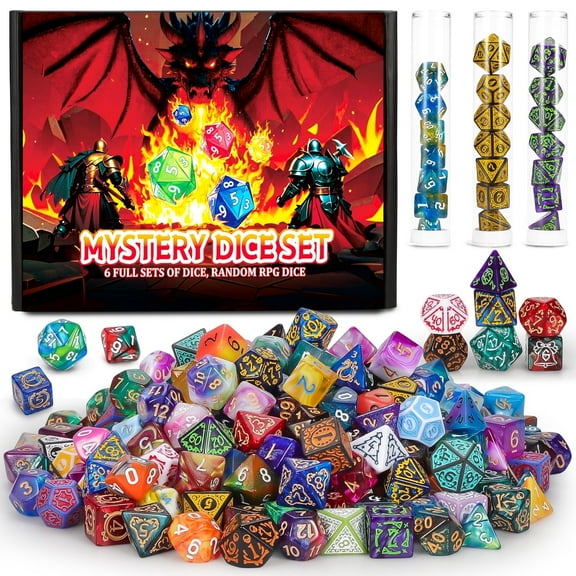 CiaraQ Mystery Dice Box - 48PCS DND Dice Set, Random Patterns, 6 Surprise Boxes, Polyhedral Dice with Display Tube, D&D Gifts Box for Dungeons and Dragons