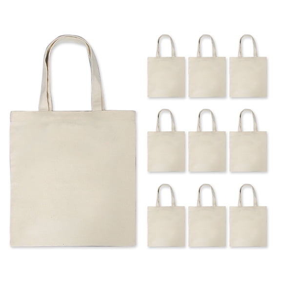 10PCS Canvas Bag Handbag Large Capacity Solid Color Foldable Reusable Lightweight Shopping Bag Cloth Bag Tote Bag