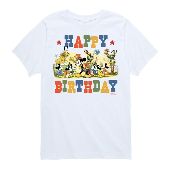 Disney - Mickey & Friends - Happy Birthday - Toddler & Youth Short Sleeve Graphic T-Shirt