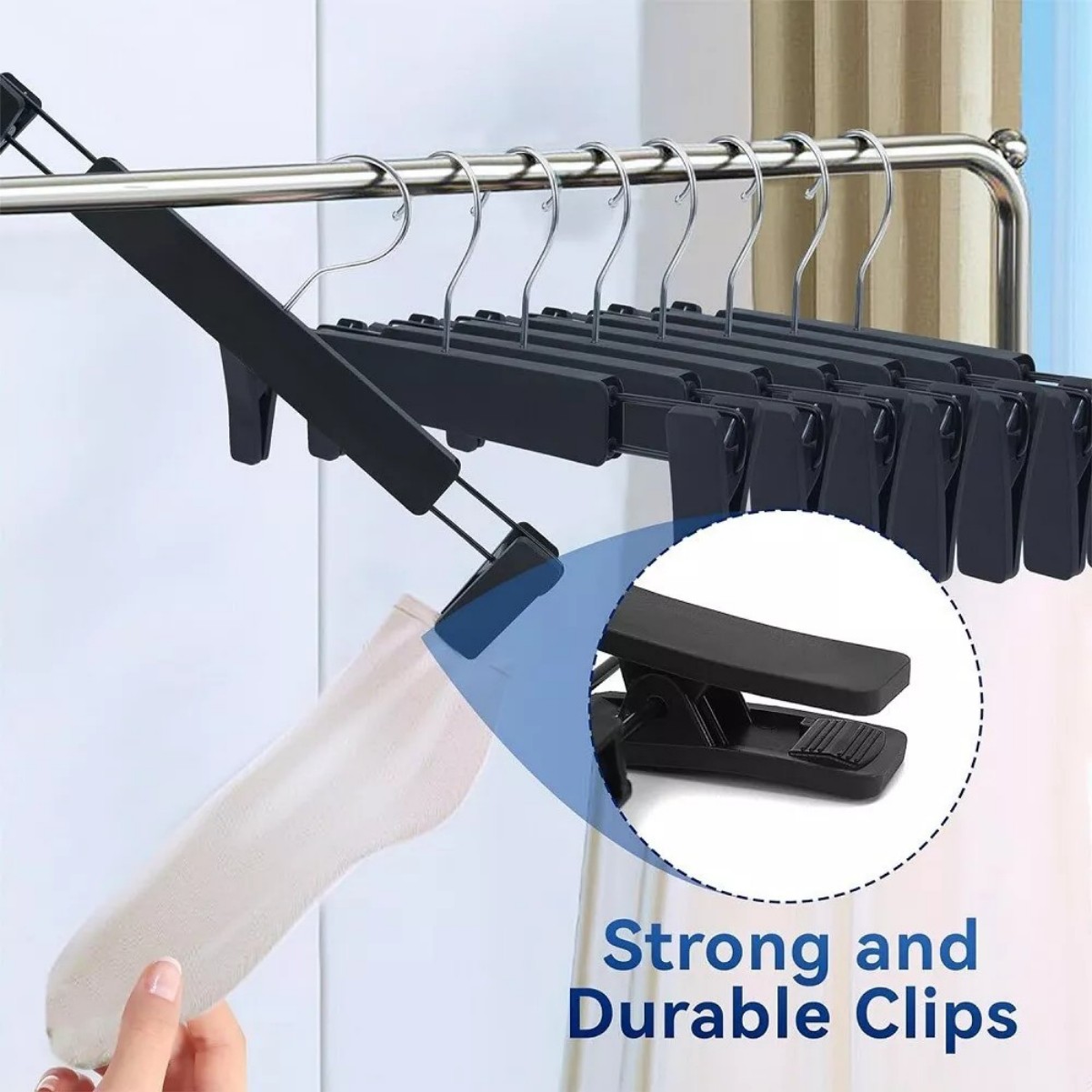 80PCS Pant Hangers w/Clips Non Slip Adjustable Clips Skirt Hangers Space Save White