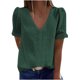 thumbnail image 2 of Pntutb moda mujer Casual sólido manga corta cuello en V encaje camiseta blusa tops Pntutb Pntutb-1437, 2 of 5