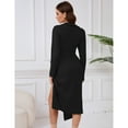 thumbnail image 4 of Women's V Neck Long Sleeve Knit Wrap Slit Mid Dress Tied Bodycon Dress, 4 of 5