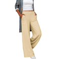 thumbnail image 1 of Pantalones anchos de pierna para mujer, bolsillos laterales, cintura elástica, ajuste holgado, cómodos pantalones casuales, 1 of 4