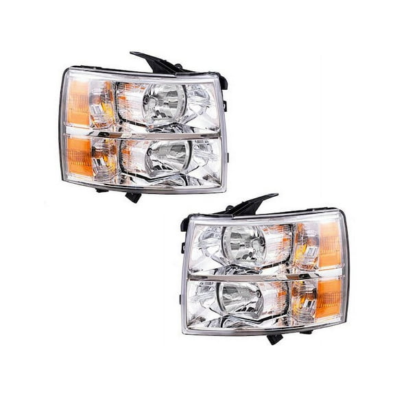 Headlight Assembly Set of 2 - Halogen - Compatible with 2007 - 2014 Chevy Silverado 2500 HD 2008 2009 2010 2011 2012 2013