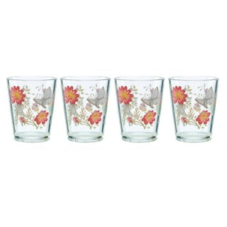 LAV Water Glass Set, Butterfly Design Drinking Glasses, Textured