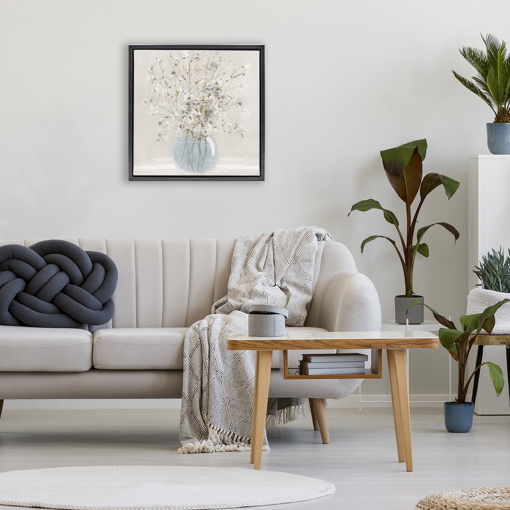 Stupell Industries Subtle Glass Vase Bouquet Black Framed Floater Canvas Wall Art, design by Carol Robinson