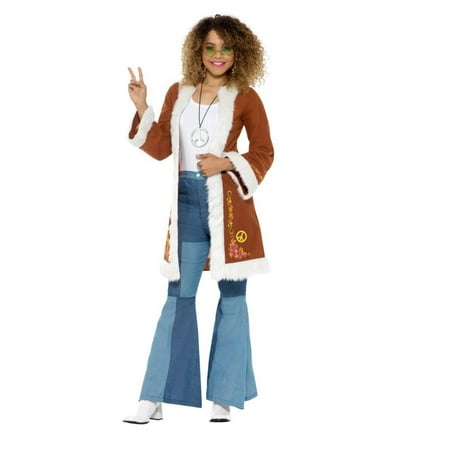 Brown and White Retro Afghan Coat Women Adult Halloween Costume -