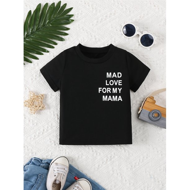 Baby Boys Short Sleeve T-shirt, MAD LOVE FOR MY MAMA Print, Comfy Versatile Tee Tops, Summer Casual Wear