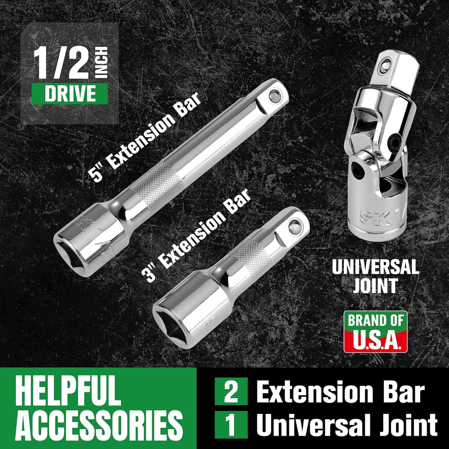 SK 1/2" Drive Socket Set with 160-P Ratchet, 52-Piece, SAE & Metric, SuperKrome Finish, Preminum CR-V Construction, with EVA Foam Tool Organizer