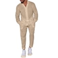 thumbnail image 1 of Mialoley Men's 2 Piece Linen Set Solid Color Button Down Long Sleeve Shirts Casual Cargo Pants with Pockets Fall Outfits, 1 of 3