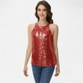 thumbnail image 3 of Women's Sleeveless Sequin Halter Top with Pleated Neckline and Sparkling Finish - Medium, Red, 3 of 6