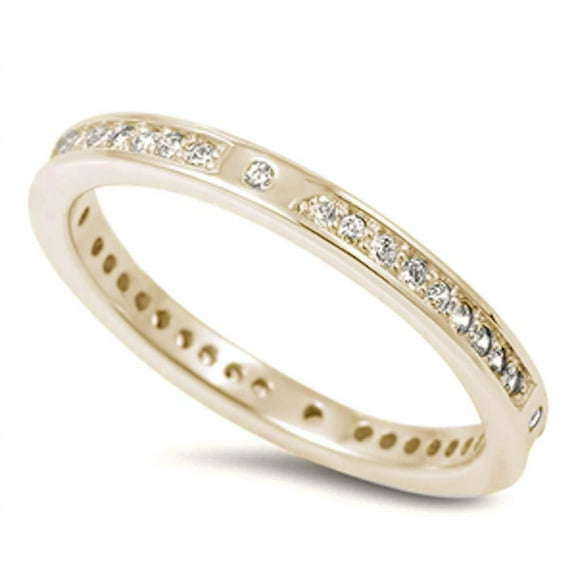 Gold-Tone Plated Sterling Silver Clear CZ Eternity Band Ring Size 6