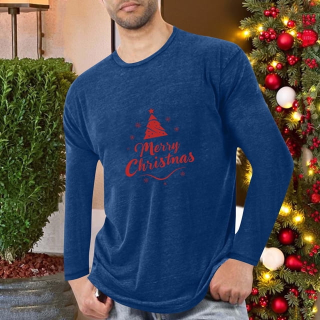 Handshe Pyjama pour Hommes à Manches Longues Col Rond, Imprimé de Noël, Pyjama de Détente pour la Maison, Pyjama de Vacances