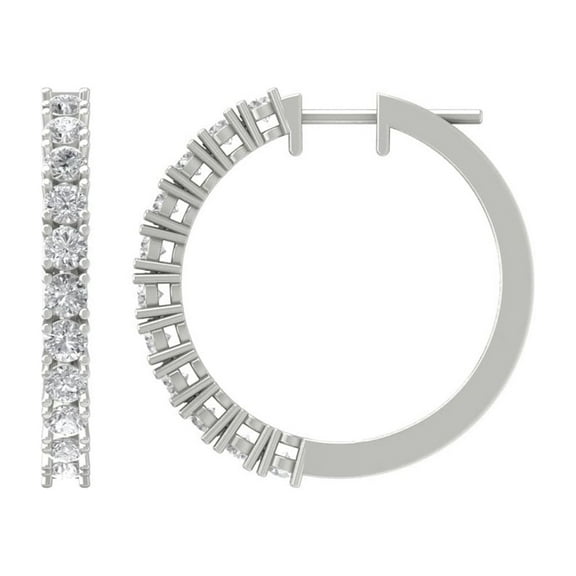 ARAIYA 14K White Gold Round Diamond Hoop Earrings (2 cttw, I2-I3 Clarity, I-J Color)