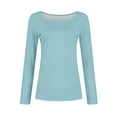 thumbnail image 5 of LISTHA Crop Tops for Women Square Neck Long Sleeve Basic T Shirts Y2k Slim Fit Fashion Shirts Light Blue L, 5 of 6