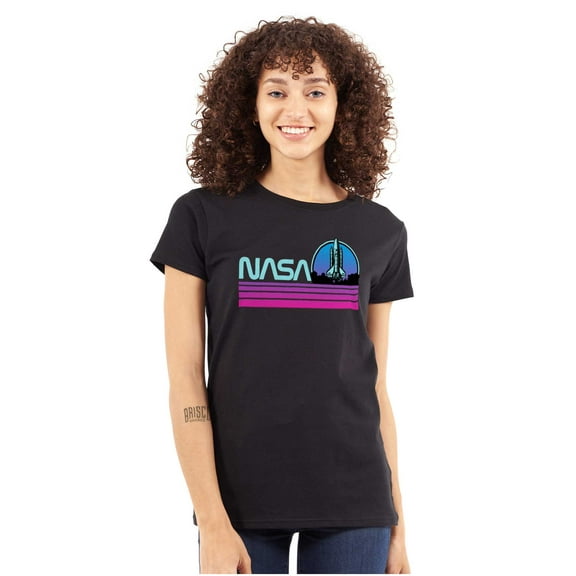 Vaporwave Aesthetic NASA Worm Logo Women's T Shirt Ladies Tee Brisco Brands S