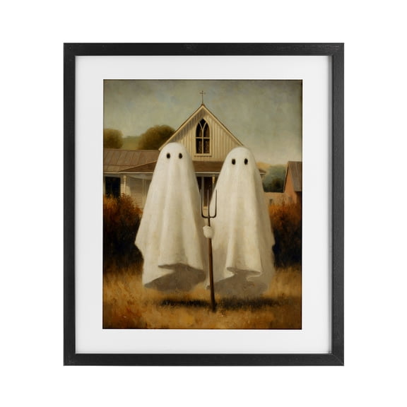American Gothic Ghosts Black Framed Print Under Glass, design by Arlington Prints