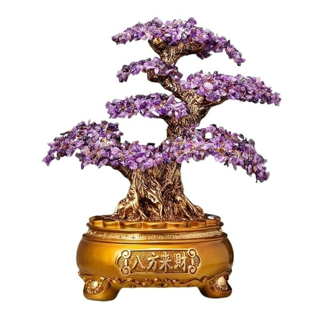 Gemstone Tree Feng Shui Bonsai Good, Luck Reiki Crystals Balancing Ornament, Sculpture Wealth Prosperity Table Room Decor