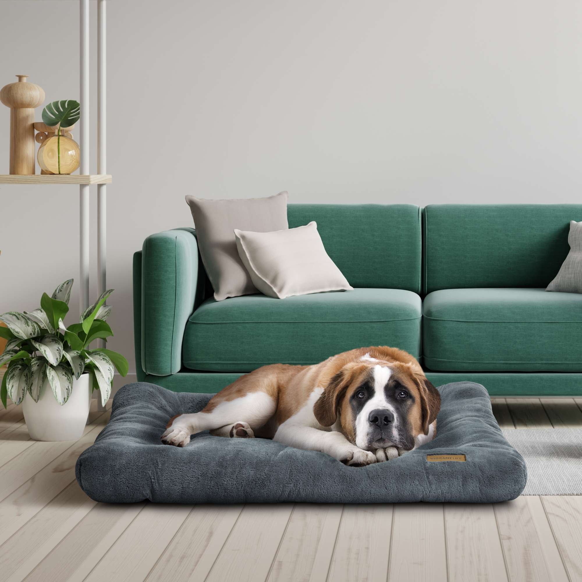 Vibrant Life Extra Large Dog Bed, Plush Pillow Bed for Large Dogs, Extra Large, 38" x 48", Grey