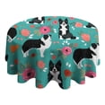 thumbnail image 4 of Border Collie Dog and Flower Florals Round Tablecloth 60"x60",Wrinkle Wipeable Table Cloth for Kitchen Dining Room Picnic Patio Party, 4 of 6