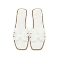 thumbnail image 3 of BLISSFUL STEP Women's Square Open Toe Slide Sandals Flat Slippers White (Size 5.5), 3 of 7