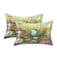 thumbnail image 2 of Haosy Satin Pillowcase for Hair and Skin Standard Cooling Silk Pillow Case with Envelope Closure Cartoon Frog Sit in Meadow Of Flower 20"x26", 2 of 9