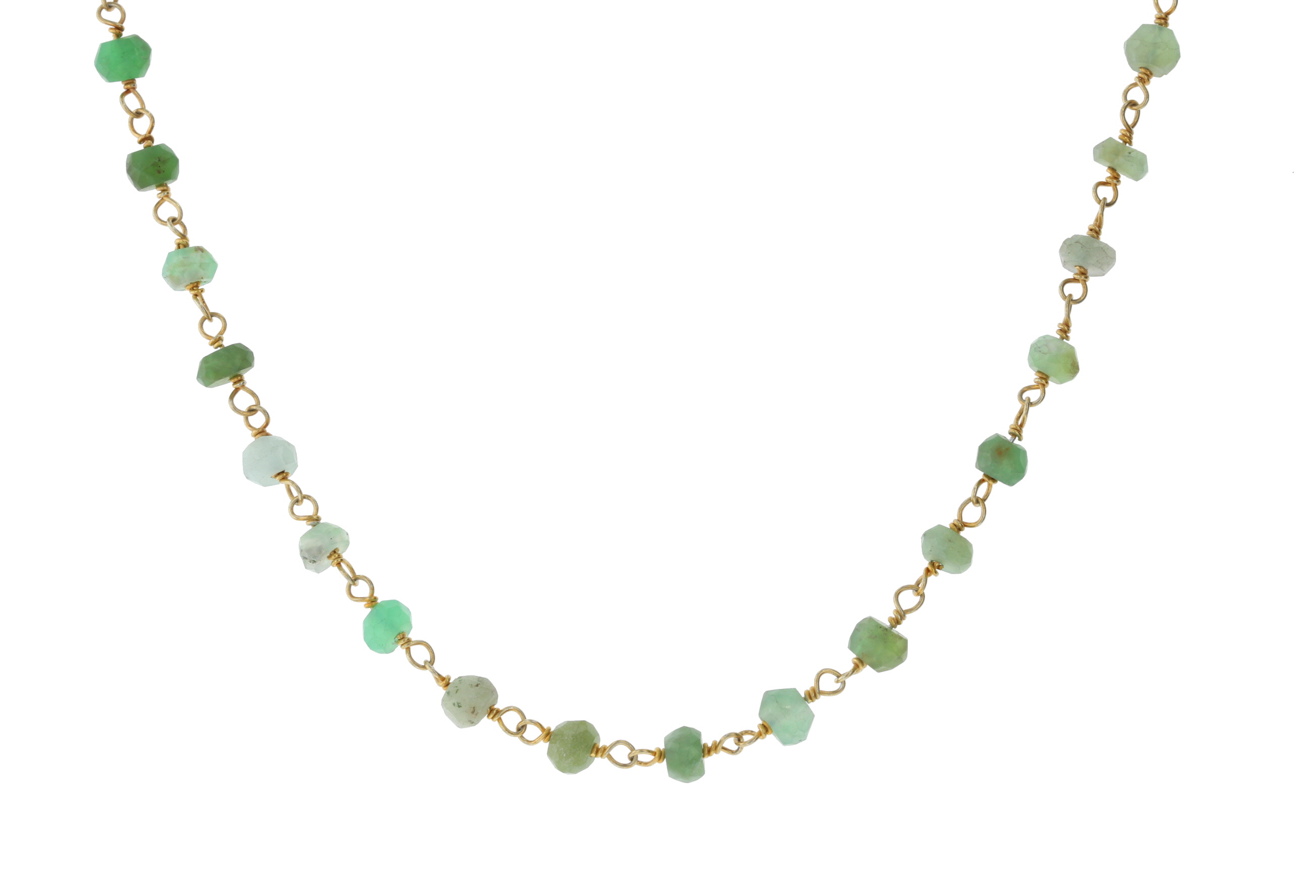 Gold-Tone Sterling Silver Wire Natural Chrysoprase Gemstone Bead Chain Link Handmade Rosary Necklace by