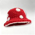 thumbnail image 5 of Mushroom Crochet Bucket Hat with White Dots, Adult Knit Winter Beanie, Cute Cold Weather Headwear, 5 of 5