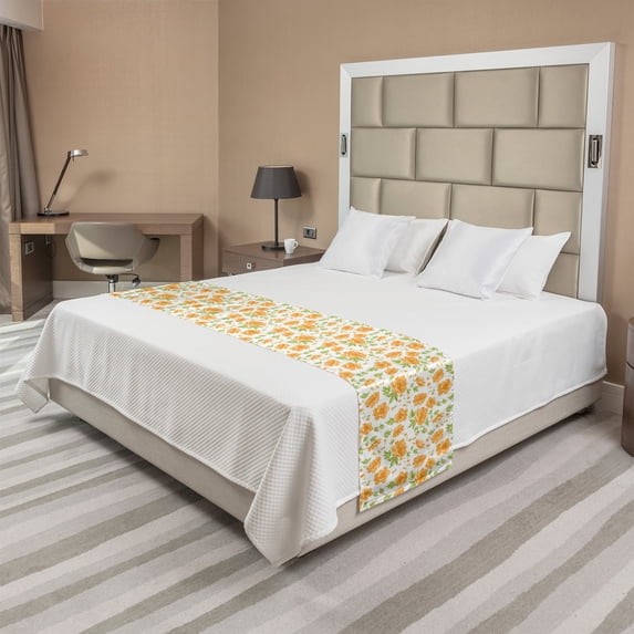 Flower Bed Runner, Peony Bouquets Romantic Holiday Season Classic Old Days Floral Art, Decorative Accent Bedding Scarf for Hotels Homes and Guestrooms, Queen, Pale Orange Green White, by Ambesonne