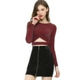 thumbnail image 3 of INSPIRE CHIC Women's Glitter Top Twist Fitted Long Sleeve Cutout Party Cropped Sparkly Tops M Burgundy, 3 of 9