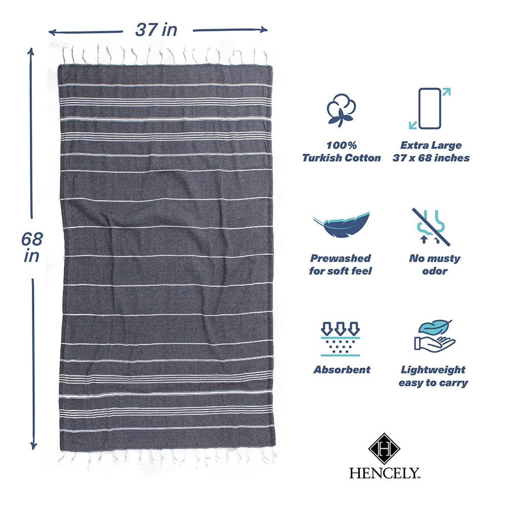 Hencely Turkish Beach Towel All Black - Set of 6