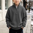 thumbnail image 2 of Ruiwill Boys T Shirts Size 9-10 Years Solid Color Pullover Comfy Fall Zip Up Stand Collar Long Sleeve Boys Clothes Dark Gray, 2 of 4