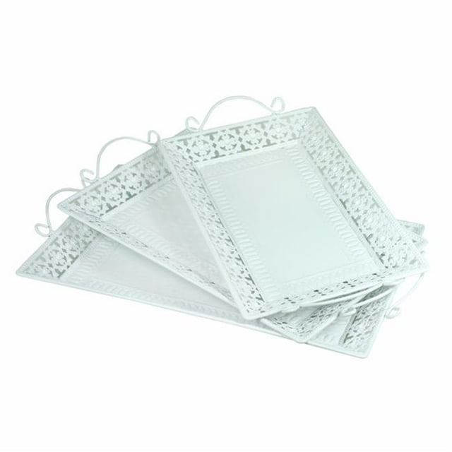 Benzara BM165034 Plateau en Métal avec Poignée - Blanc, Ensemble de 3