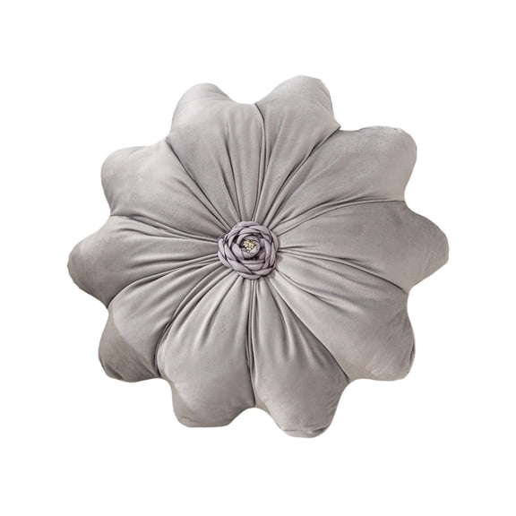Flower Pillow Cushion Round Decorative Throw Pillow 15.7 Velvet Flower Shaped Pillow for Sofa Couch Vanity Chair Bed, Gray