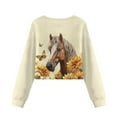 thumbnail image 5 of COEQINE Girls Crop Top Sweatshirt Long Sleeve Crewneck Fall Winter Pullover Cute Casual Loose Fit Streetwear Clothes for Teen Kids Age 5-6, Horse Sunflower Butterfly, 5 of 7