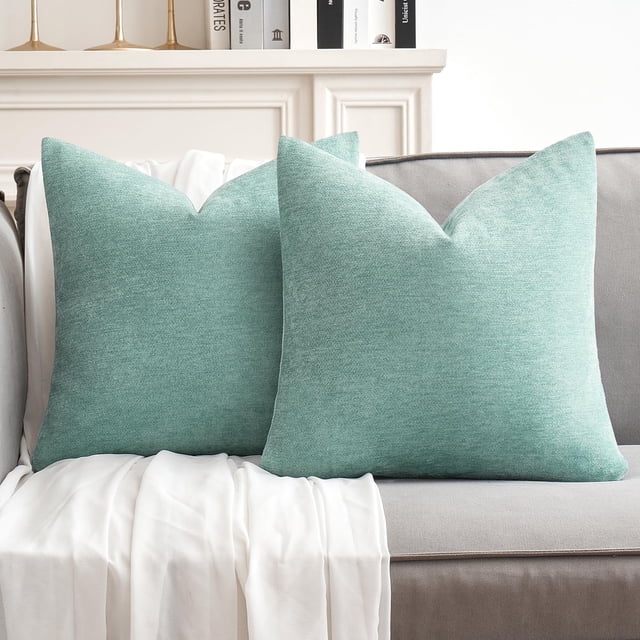 Fundas de almohada MIULEE de chenilla verde aguamarina, 50 x 50 cm, paquete de 2